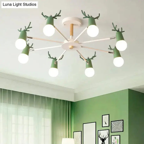 Antler Semi Mount Ceiling Light With Sleek Metal Fixture And Exposed Bulb Design