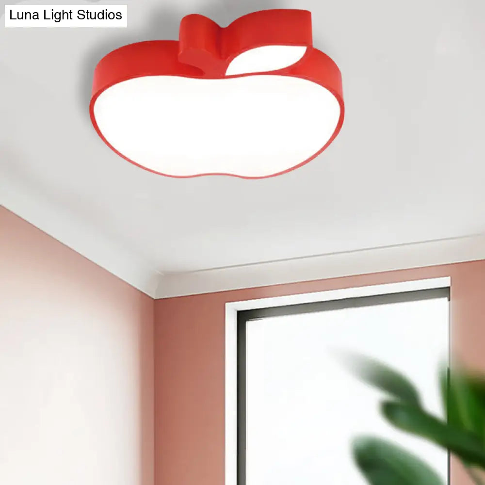 Apple Shape Led Flush Mount Ceiling Light For Childrens Bedroom - Modern Style Red / 18 White