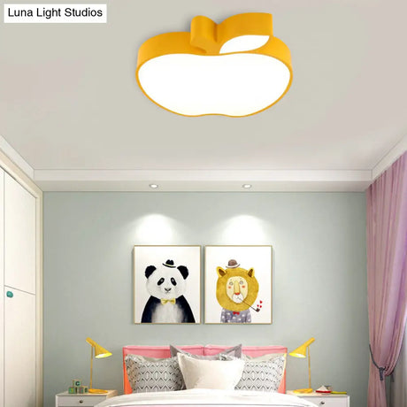 Apple Shape Led Flush Mount Ceiling Light For Childrens Bedroom - Modern Style Yellow / 18 White