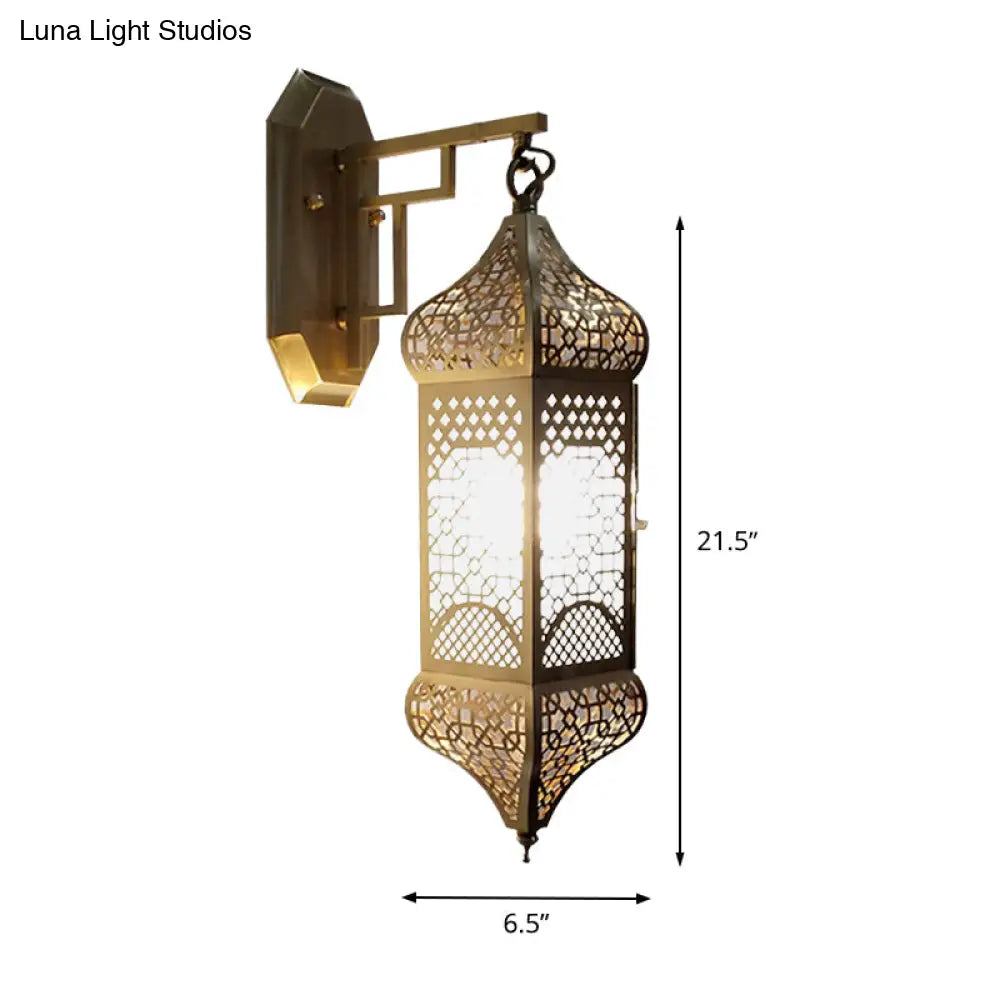 Arab Brass Lantern Wall Mount Sconce: Metallic Head Ceiling Lamp For Corridors