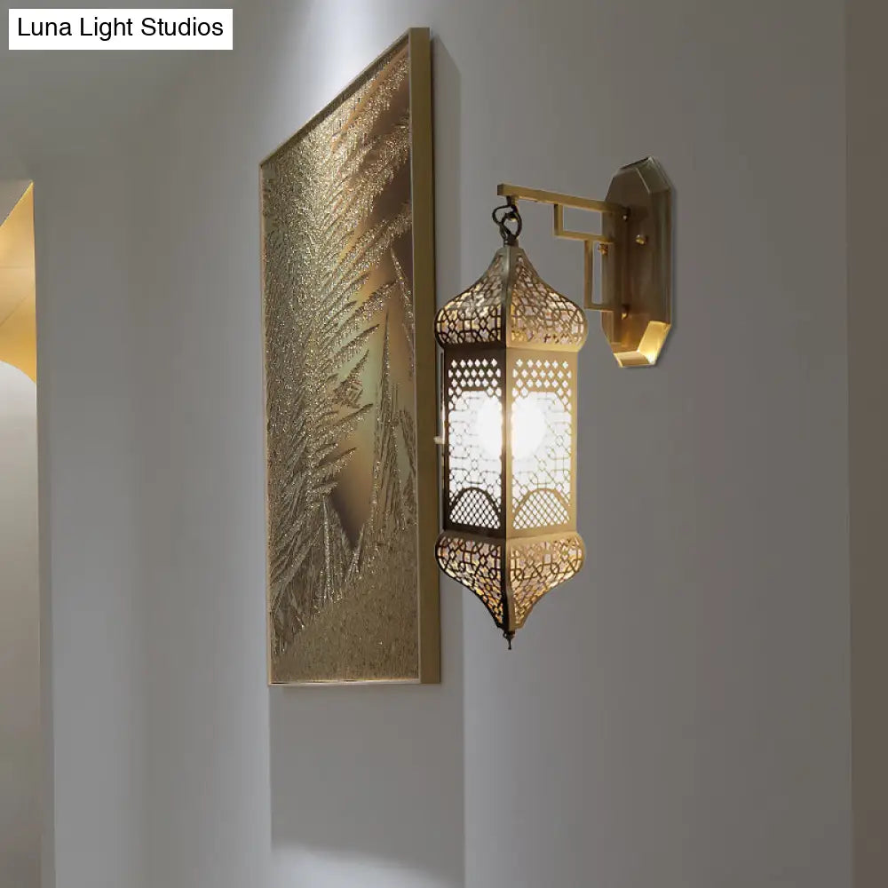 Arab Brass Lantern Wall Mount Sconce: Metallic Head Ceiling Lamp For Corridors