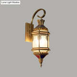 Arab Brass Wall Mounted Metal Lantern - 1-Head Sconce With Opal Glass Shade