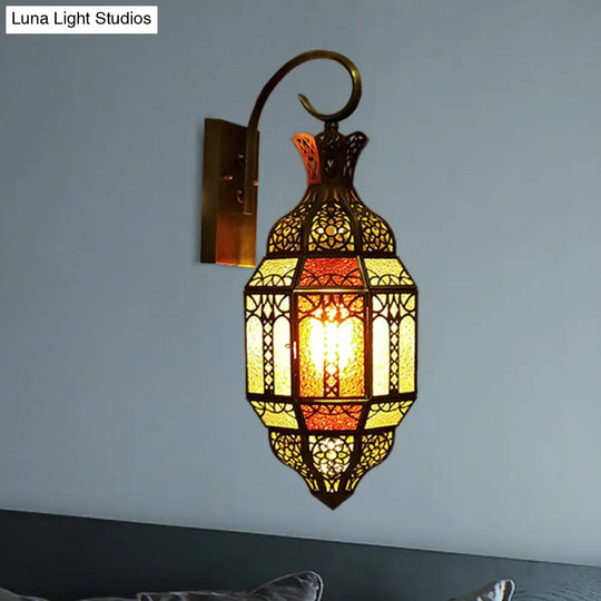 Arab Style 1-Light Brass Wall Mount Sconce With Metal Urn Shade - Living Room Lighting