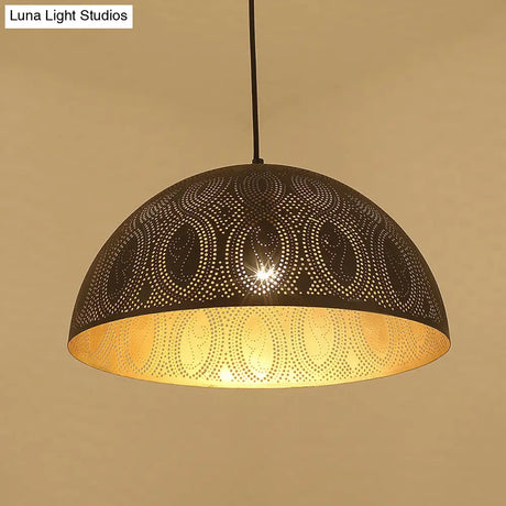 Arab Style Black Metal 1-Light Dome Pendant Ceiling Lamp With Unique Pattern Options