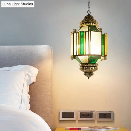 Arabian Frosted Glass Lantern Ceiling Chandelier - Brass 3 Lights Porch Pendant Light
