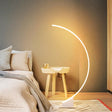 Arched Shape Led Floor Lamp In White For A Simplistic Metallic Living Room Look / Warm