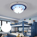 Art Deco Acrylic Bowl Flush Ceiling Light Fixture For Dining Room Blue
