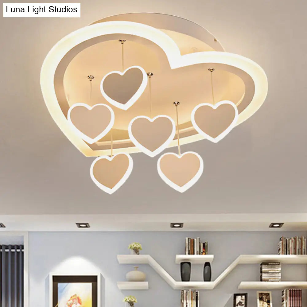Art Deco Acrylic White Heart - Shaped Flush Mount Ceiling Light For Study Room