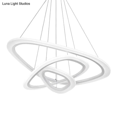 Art Deco Acrylic White Suspension Chandelier For Restaurants: Triangular Loop Design