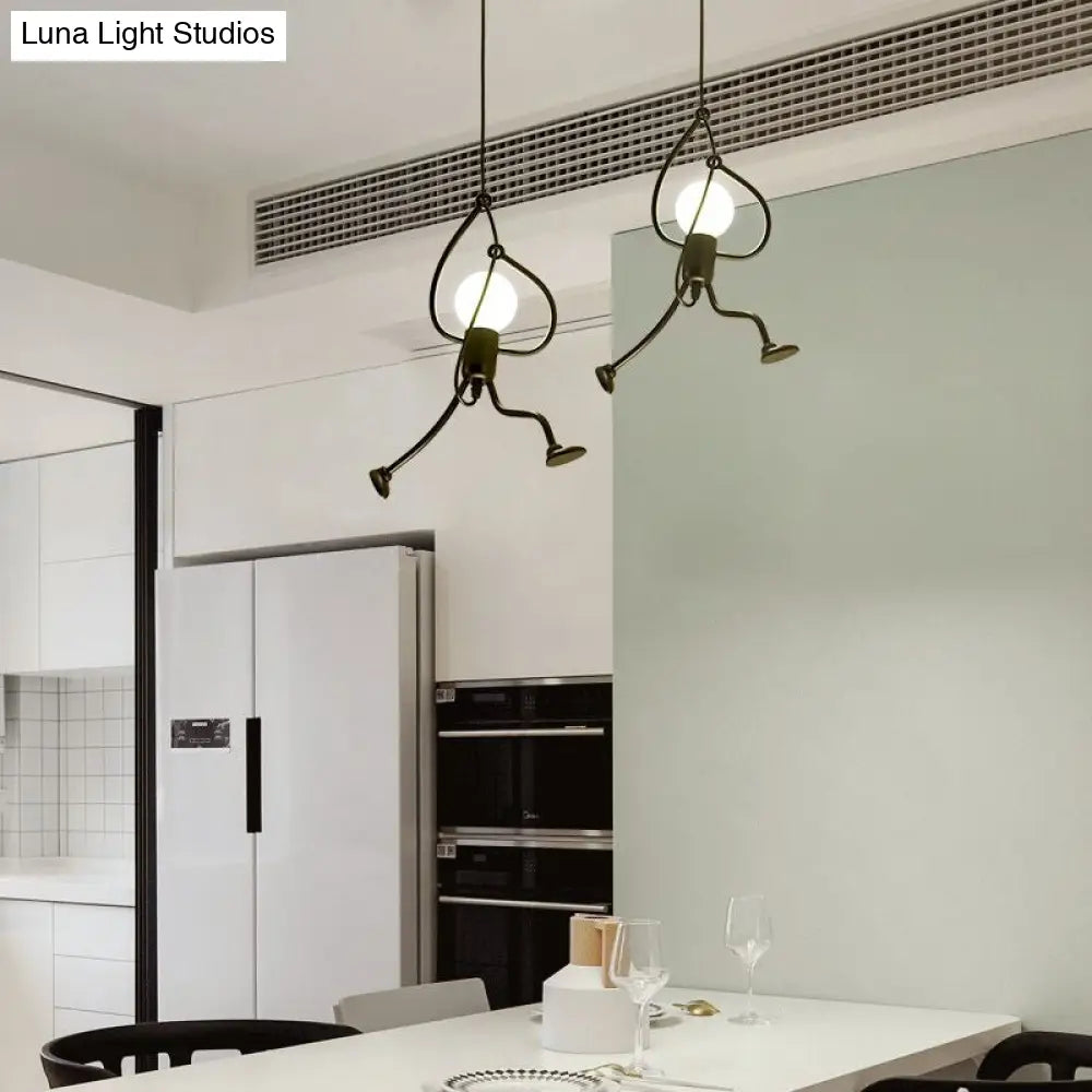 Art Deco Black Cartoon Person Suspension Pendant For Bedroom Lighting