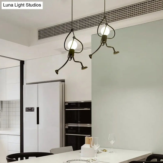 Art Deco Black Cartoon Person Suspension Pendant For Bedroom Lighting
