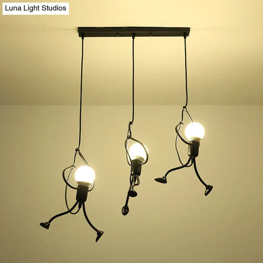 Art Deco Black Cartoon Person Suspension Pendant For Bedroom Lighting / Linear