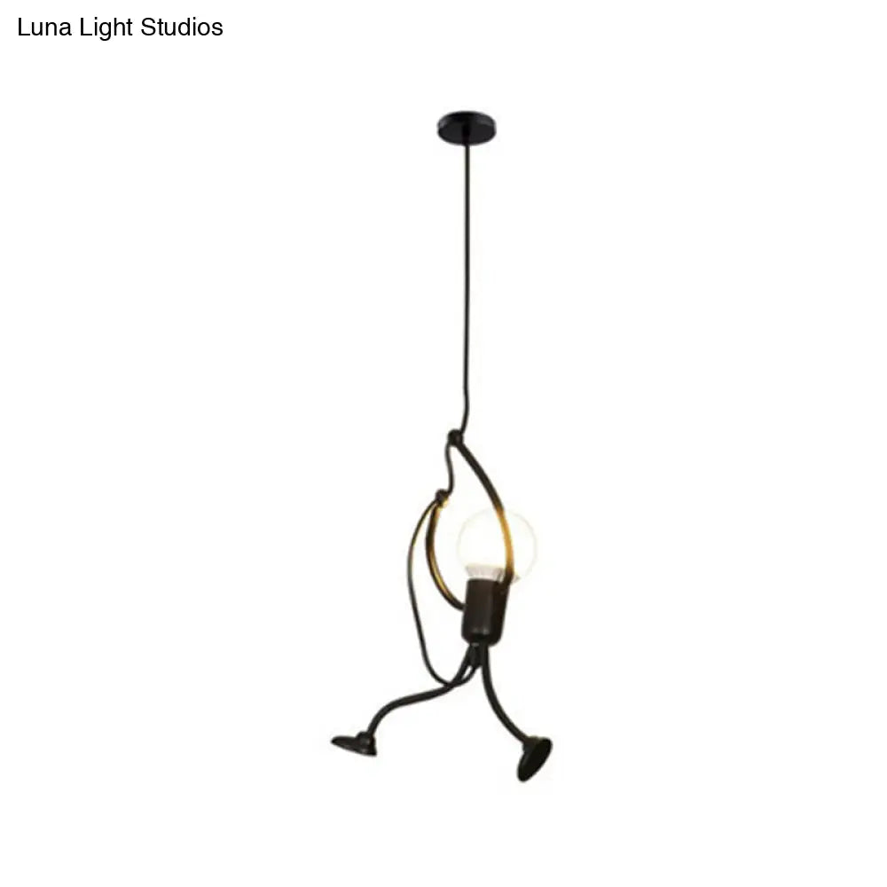 Art Deco Black Cartoon Person Suspension Pendant For Bedroom Lighting / Round
