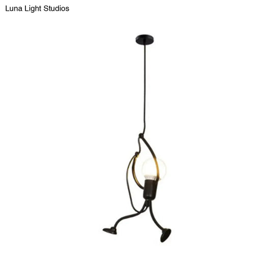 Art Deco Black Cartoon Person Suspension Pendant For Bedroom Lighting / Round