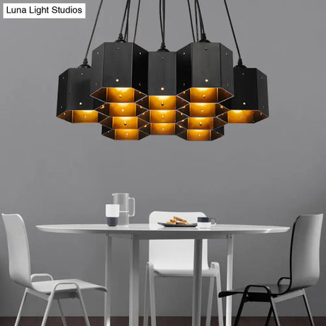 Art Deco Black Metal Honeycomb Island Ceiling Light For Dining Room