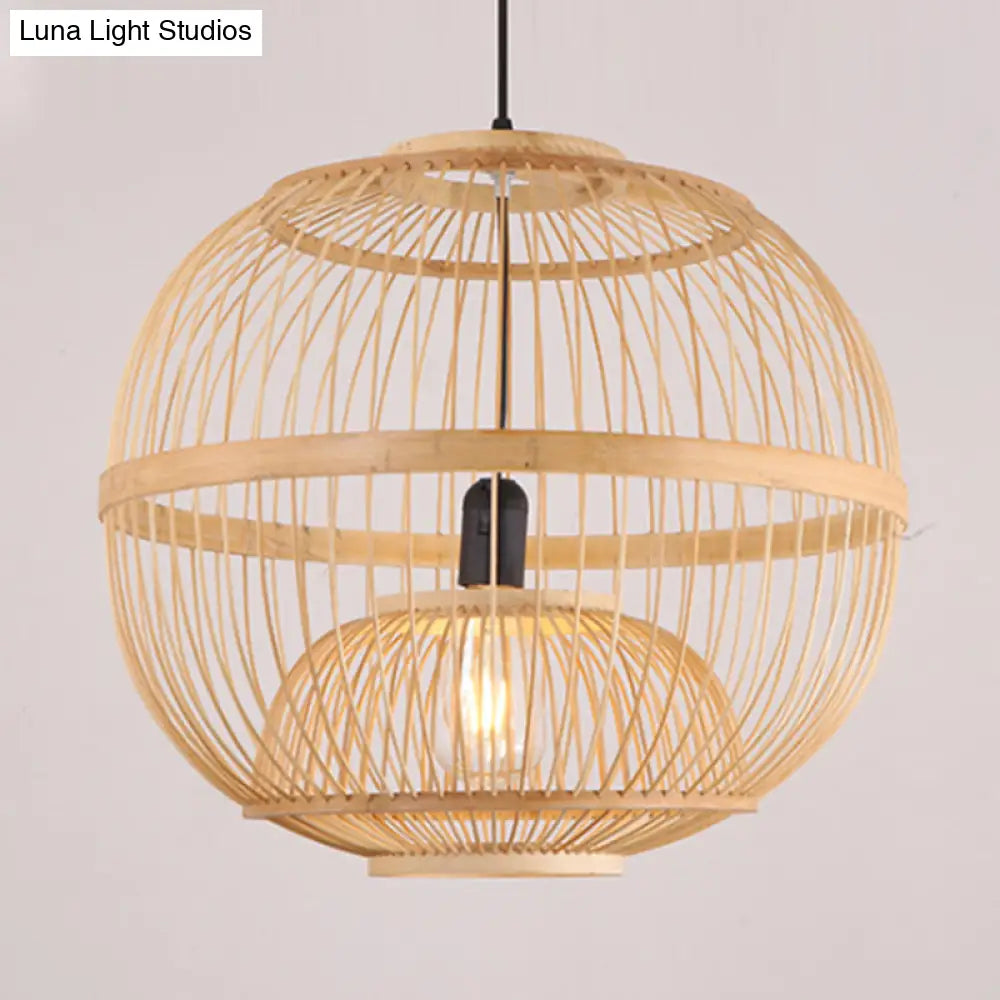Art Deco Circle Bamboo Pendant Light - Beige Dining Room Fixture