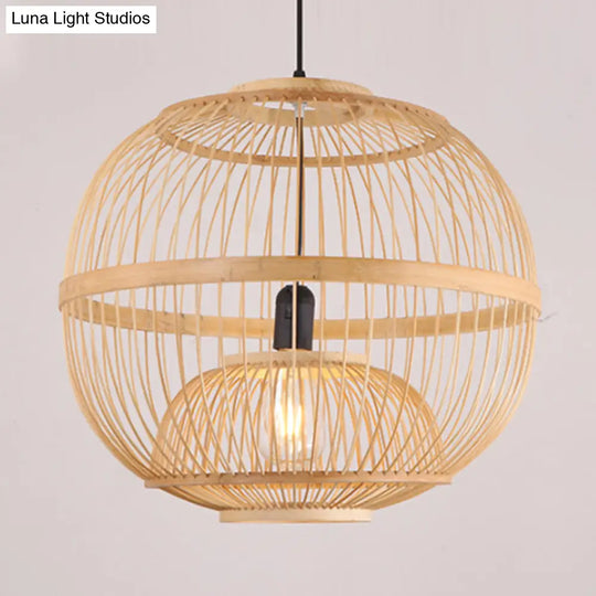 Art Deco Circle Bamboo Pendant Light - Beige Dining Room Fixture