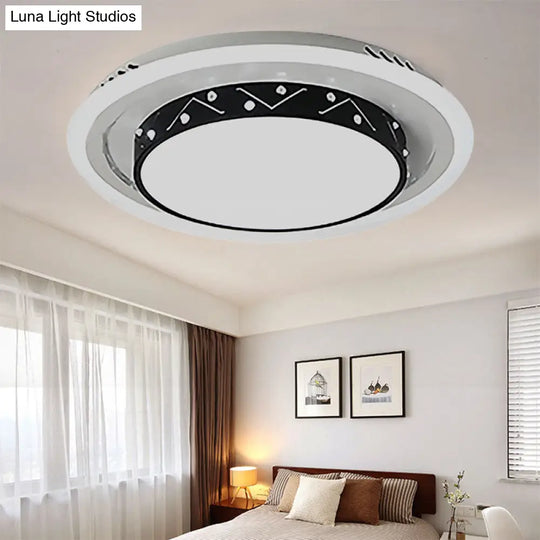 Art Deco Circle Flush Mount Ceiling Light With Acrylic Shade - Ideal For Bedroom Black / 18 White