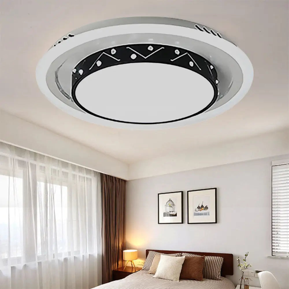 Art Deco Circle Flush Mount Ceiling Light With Acrylic Shade - Ideal For Bedroom Black / 18’ White