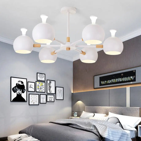 Art Deco Dome Pendant Chandelier - 6-Light Metal Hanging Light For Living Room White