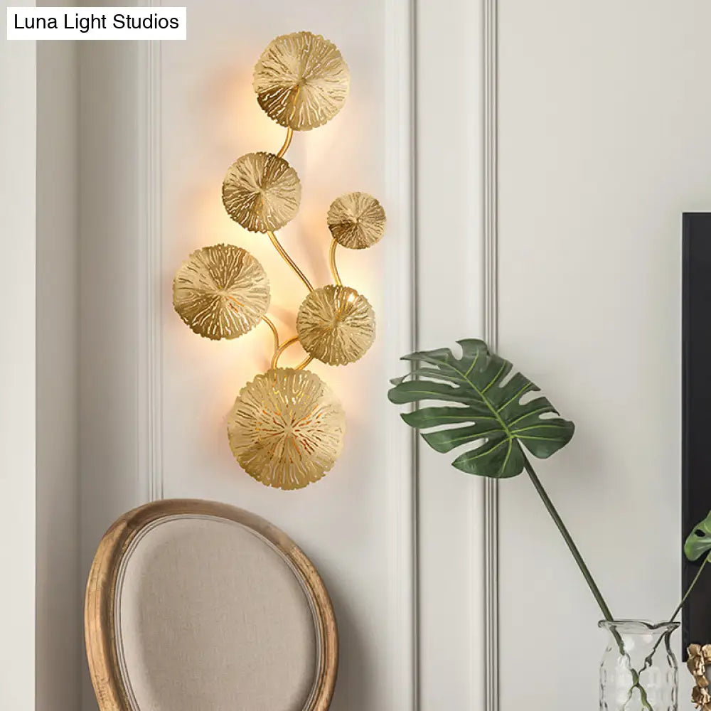 Art Deco Gold Finish Lotus Leaf Wall Lamp - Stainless Steel Flush Sconce