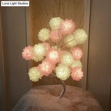 Art Deco Led Nightstand Lamp: Floral Night Light With Branching Design - White/Pink/Blue For Living