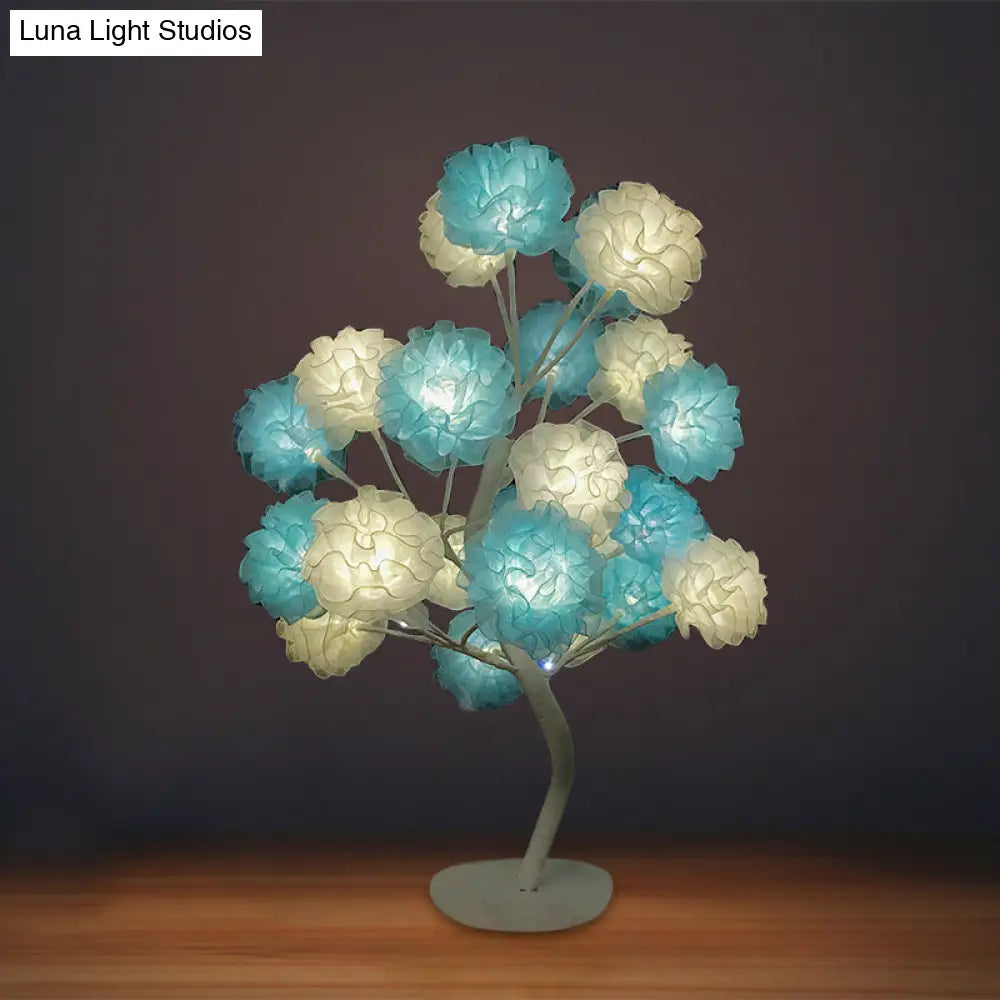 Art Deco Led Nightstand Lamp: Floral Night Light With Branching Design - White/Pink/Blue For Living