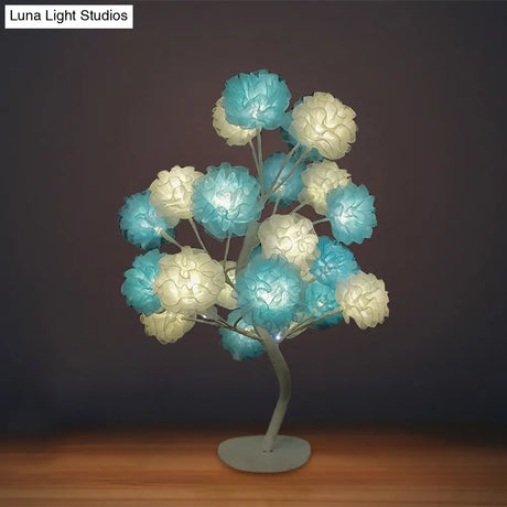 Art Deco Led Nightstand Lamp: Floral Night Light With Branching Design - White/Pink/Blue For Living