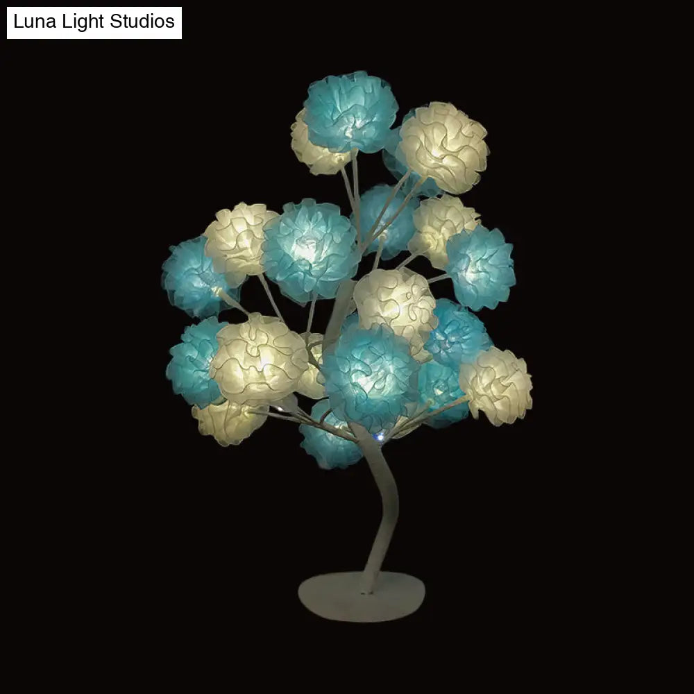 Art Deco Led Nightstand Lamp: Floral Night Light With Branching Design - White/Pink/Blue For Living