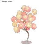 Art Deco Led Nightstand Lamp: Floral Night Light With Branching Design - White/Pink/Blue For Living