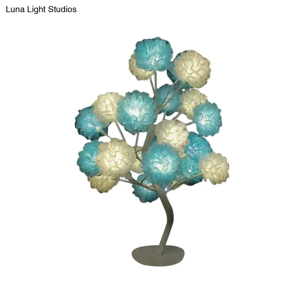 Art Deco Led Nightstand Lamp: Floral Night Light With Branching Design - White/Pink/Blue For Living