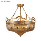Art Deco Metal Hollow Brass Semi Flush Mount Ceiling Lamp - 6 Lights Living Room Lighting