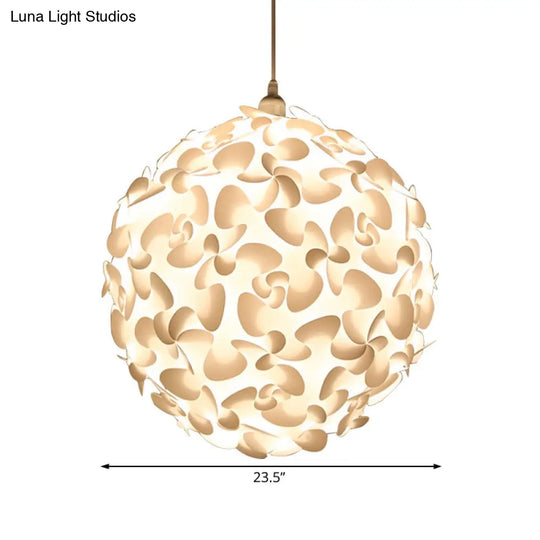 Art Deco Pendant Light With Plastic Globe Shade - White Hanging Ceiling 18/23.5 Width