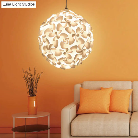 Art Deco Pendant Light With Plastic Globe Shade - White Hanging Ceiling 18/23.5 Width