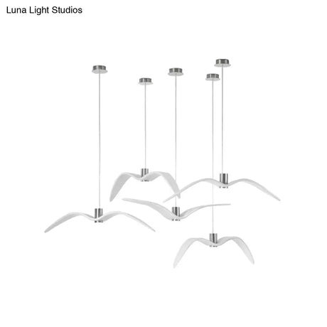 Art Deco Seagulls Hanging Lamp - White 1-Light Resin Material Drop Pendant For Dining Room Decor