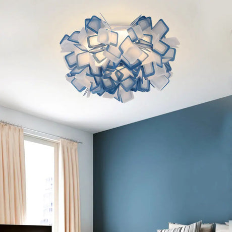 Art Deco Sinuous Flushmount Led Bedroom Light With Acrylic Shade Blue