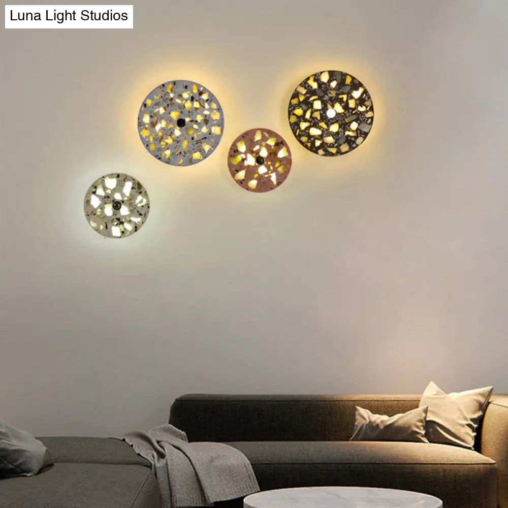 Art Deco Terrazzo Led Wall Light: Black Red Blue Flush Mount Sconce For Living Room