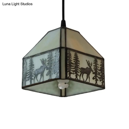 Art Glass Tiffany Pendant Lights With Deer Pattern - Perfect For Kitchen Ceilings