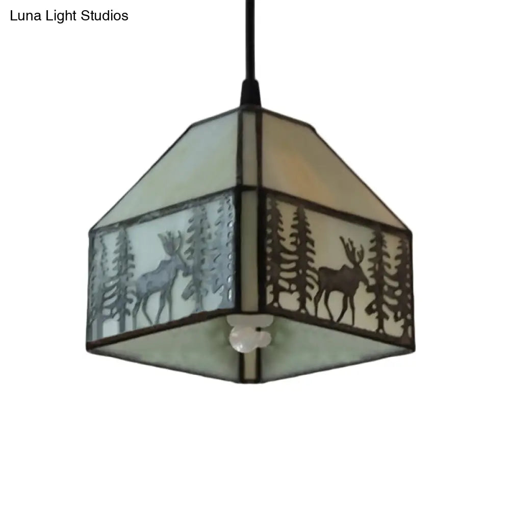 Adjustable Tiffany Pendant Lights For Kitchen - Stylish Art Glass Ceiling Fixture With Deer Pattern