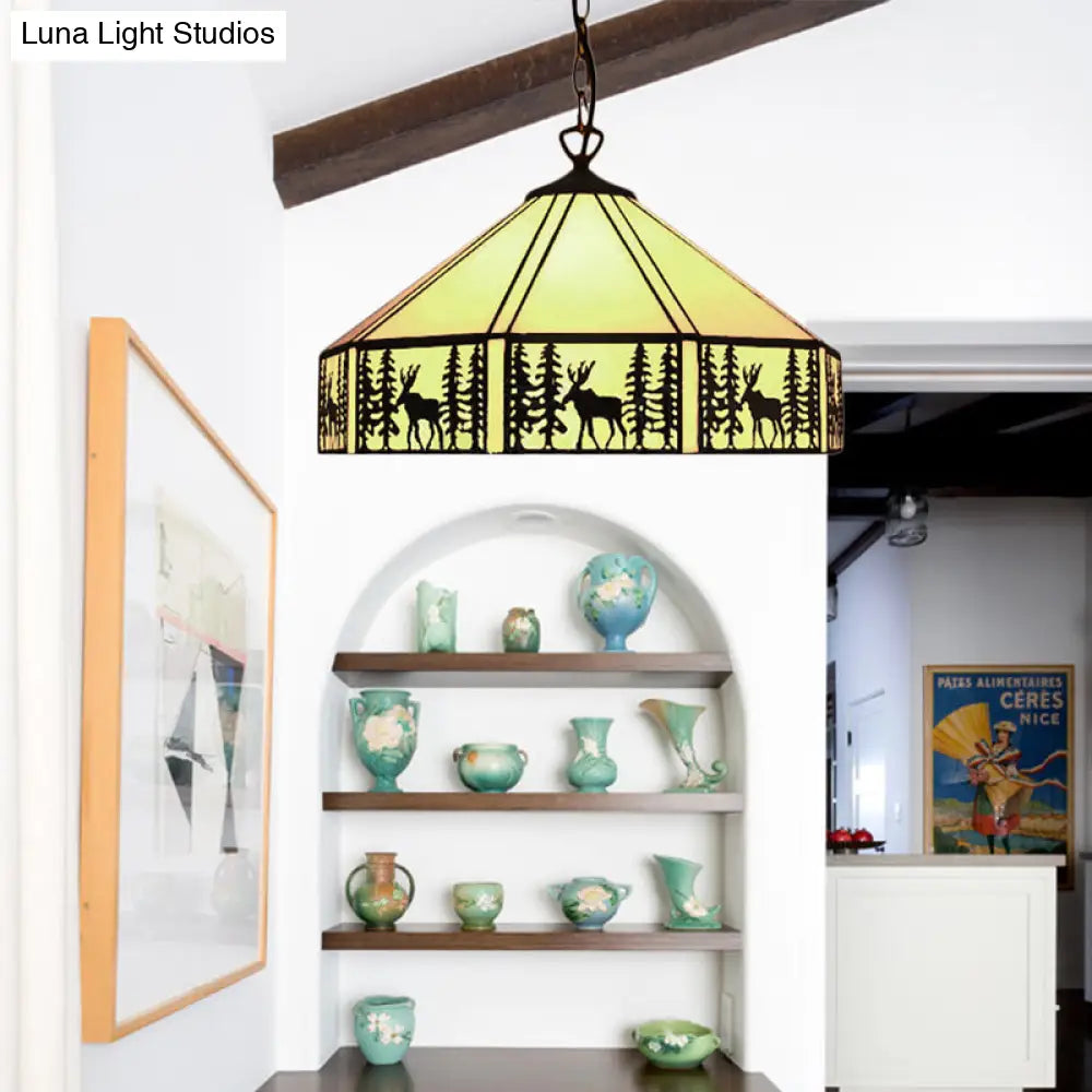 Adjustable Tiffany Pendant Lights For Kitchen - Stylish Art Glass Ceiling Fixture With Deer Pattern