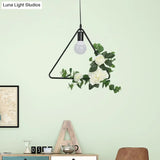 Artificial Flower Pendant With Loft Style Iron Frame - Triangle Round Square Design