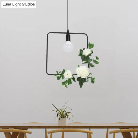 Artificial Flower Pendant With Loft Style Iron Frame - Triangle Round Square Design