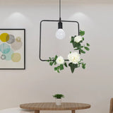 Artificial Flower Pendant With Loft Style Iron Frame - Triangle Round Square Design Black /
