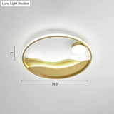 Artistic Bedroom Ambiance: Sunrise And Sea Led Flush Mount Ceiling Light With A Metal Halo Ring