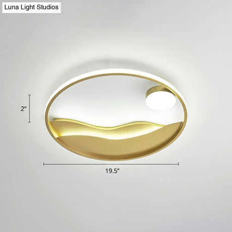 Artistic Bedroom Ambiance: Sunrise And Sea Led Flush Mount Ceiling Light With A Metal Halo Ring