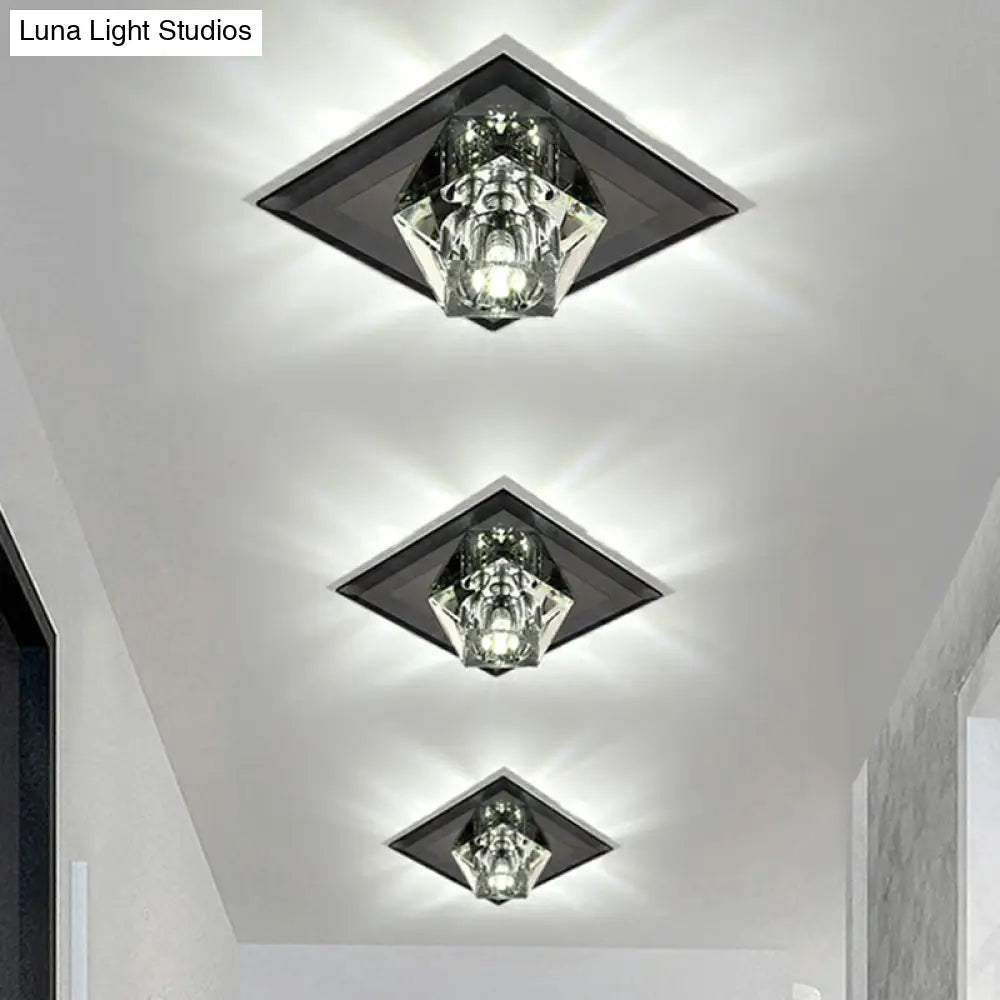Artistic Gemstone Flush Ceiling Light With Led Crystal Corridor Accent Black / White