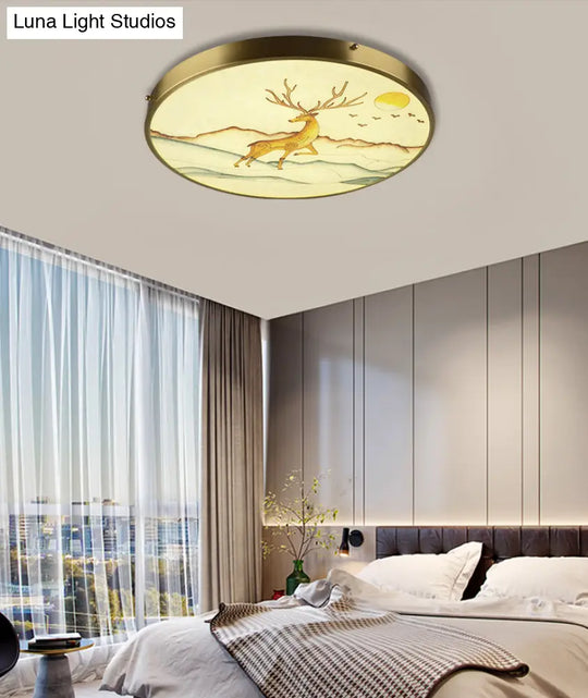 Artistic Hand-Painted Glass Flush Light: Minimalist Led Ceiling Lighting For Bedroom