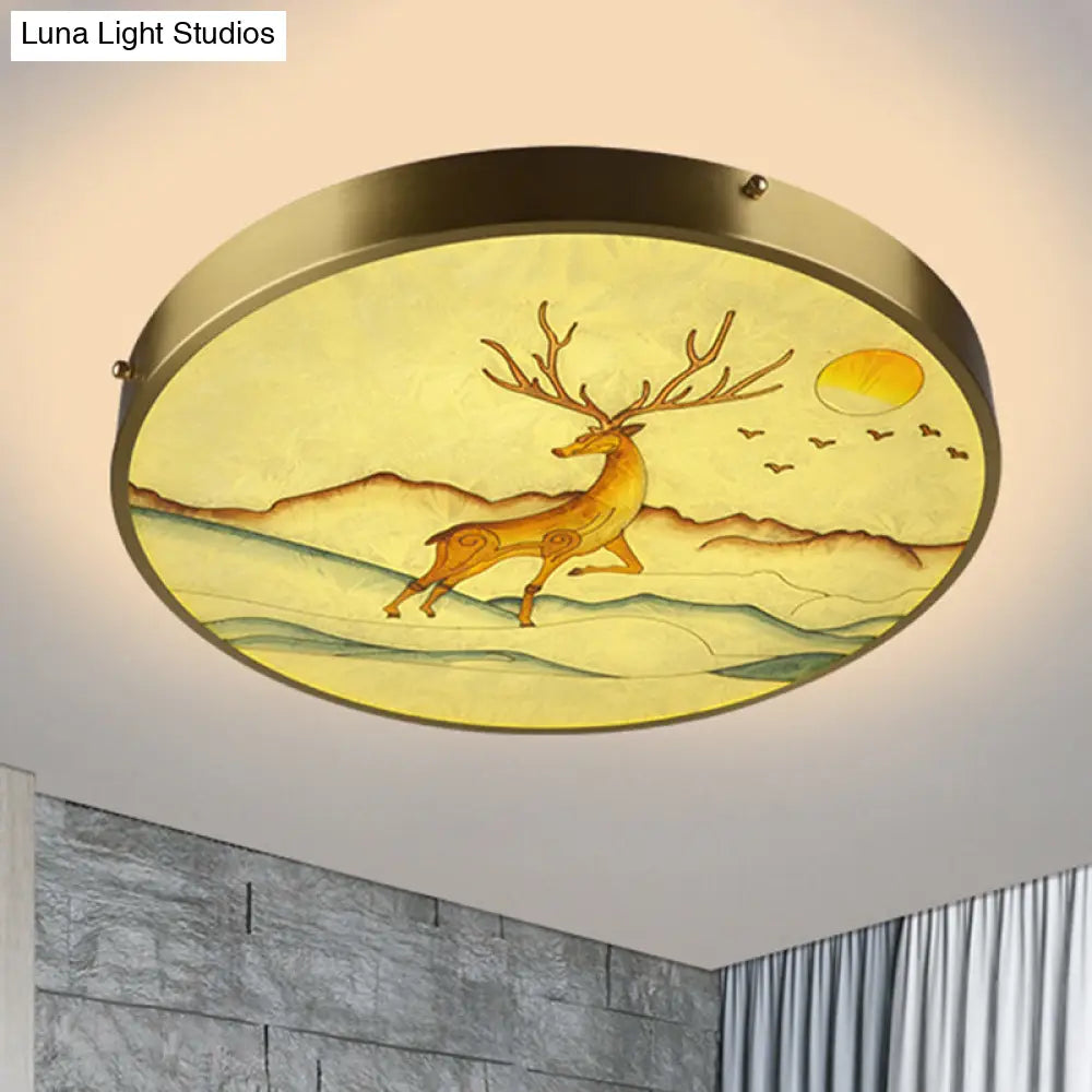 Artistic Hand-Painted Glass Flush Light: Minimalist Led Ceiling Lighting For Bedroom
