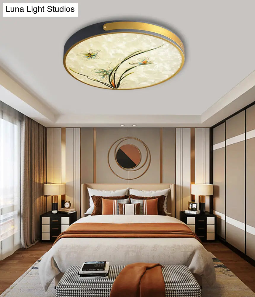 Artistic Hand-Painted Glass Flush Light: Minimalist Led Ceiling Lighting For Bedroom
