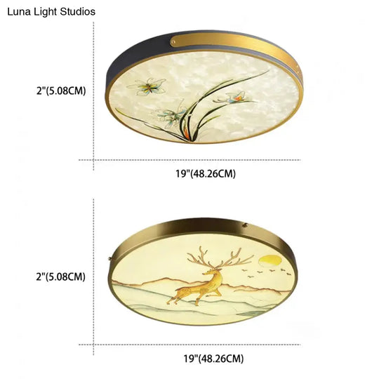Artistic Hand-Painted Glass Flush Light: Minimalist Led Ceiling Lighting For Bedroom